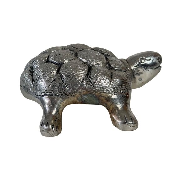 Sea Turtle White Metal Tortoise Sculpture Embossed Silver Tone Nautical Decor - Picture 6 of 15